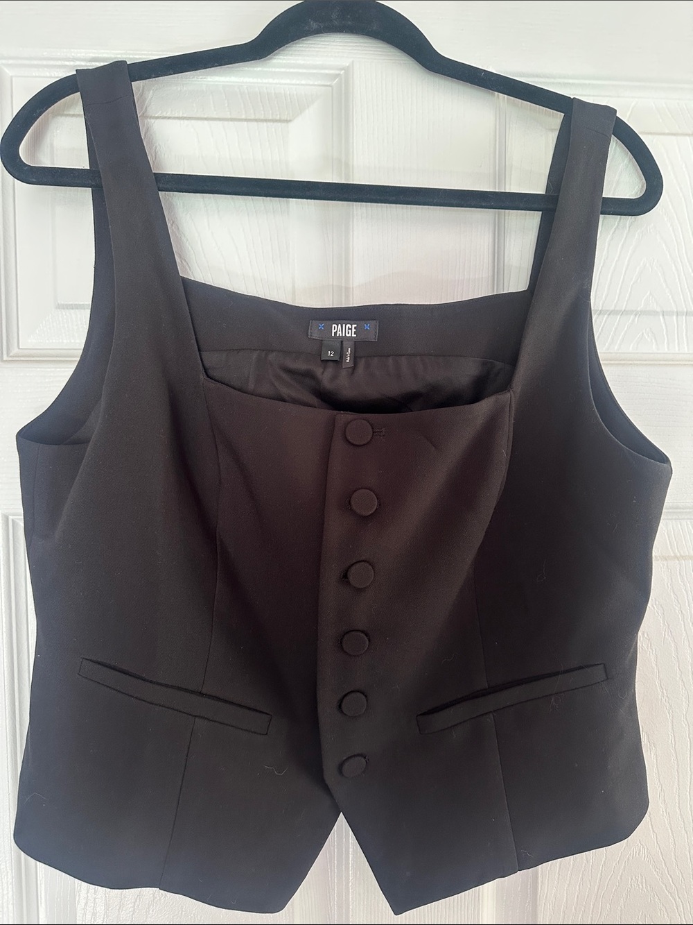 PAIGE Black Button-Front Crop Vest